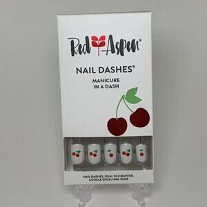 Red Aspen Nail Dashes Cherry On Top Short Square New Retired #2028